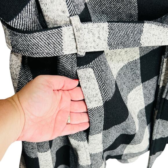 STEVE MADDEN Women Trench Coat Sz 3XL Buffalo Check Plaid Tie Waist Cozy Classic - Picture 6 of 12